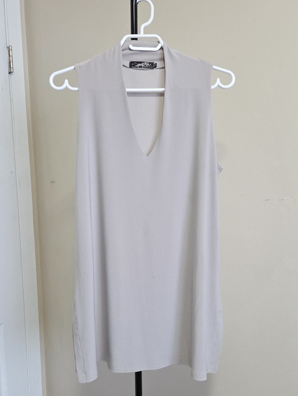 Sympli Sleeveless V-Neck Mini Dress in Light Gray
